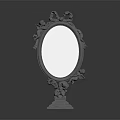 Decorative Oval Mirror With Silver Ornate Frame And Carved Square Base 3d model
