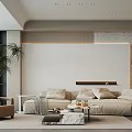 Modern Living Room Interior With Beige Sofa Brown Armchair And Textured Wall