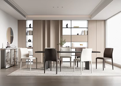Modern Restaurant Dining Table and Chair Combination Wine Cabinet 3d model