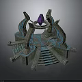 Ancient Stone Ritual Platform With Purple Gem Circular Base Steps And Ornate Carvings