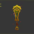 Colorful Magical Staff Featuring Yellow Body Green Red Accents Eye Pattern And Orange Light Spots