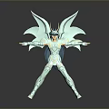 Blue And White Armored Action Figure With Teal Wings Posed Open Arms
