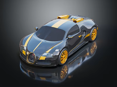 Stylish Black And Yellow Sports Car With Yellow Stripes And Wheels 3d model