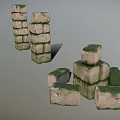 Natural Stacked Stone Formations With Green Moss In Tall And Irregular Stacks