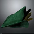Green Leather Hat With Stitched Edge And Brown Feather Decorations