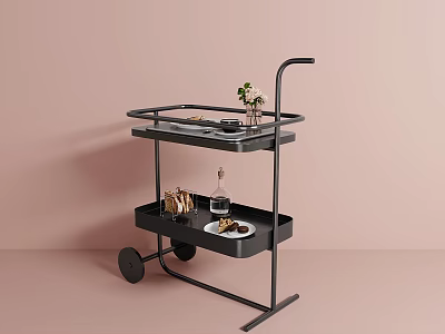 Black Two Tier Commercial Utility Cart With Wheels Top Tray And Lower Shelf 3d model