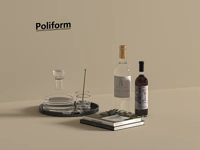 Poliform Elegant Table Setting With Wine Bottles Glass Tray And Book 3d model