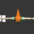3D Character With Orange Hair Green Overalls Holding Tray And Small Object