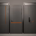 Modern Gray Security Doors With Orange Decorative Strips And Sleek Lock Design 3d model