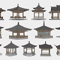 Traditional Chinese Pavilion Models With Diverse Roof Styles And Wooden Architectural Structures