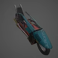 Teal And Red Cyberpunk Motorcycle With Streamlined Body Graffiti Patterns And Yellow Accents