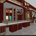 Luxurious Jewelry Store Interior With Red Gold Decor Display Cases And Counters