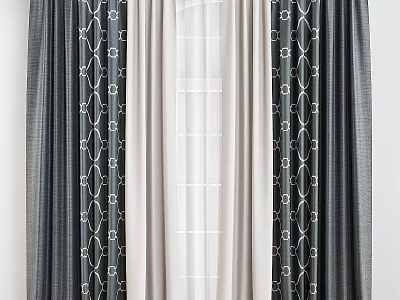 Gray And Beige Curtains With Intricate Geometric Patterns For Modern Home Decor 3d model