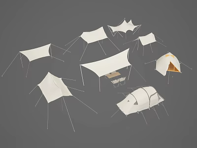 Public Facilities Featuring White Tents In Various Shapes And Sizes For Outdoor Use 3d model