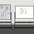 Adjustable Easel Stands Displaying Musical Instruments And Art Supplies With Doodles