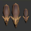 Three Cute Cartoon 3D Model Deer With Brown Fur And Pink Ears On Dark Background