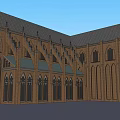 Ancient Gothic Building With Arched Windows Pointed Spires Cross Decorations And Gray Roof