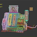 Cartoon Style Colorful Game Machine With Blue Body Yellow Panels And Pink Top