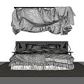 Modern Double Bed With Black Headboard White Bedding And Sheer Curtains On Gray Rug
