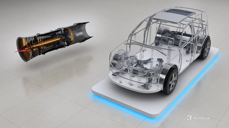 Detailed Car Frame Model With Transparent Body And Engine Components 3d model 