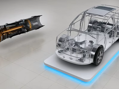 Detailed Car Frame Model With Transparent Body And Engine Components 3d model