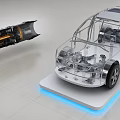 Detailed Car Frame Model With Transparent Body And Engine Components