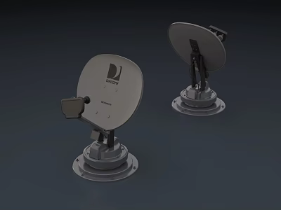 Commercial Grade Dual Satellite Dishes With Mounted Base And Receiver Units 3d model
