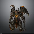 Muscular Demon Man With Curved Horns Bat Wings Fiery Accents And Chain Weapon