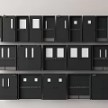Black Storage Cabinets With Various Door Designs Arranged In Rows 3d model