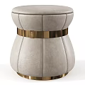 Elegant Light Gray Leather Sofa Stool With Golden Metallic Band And Stitched Details