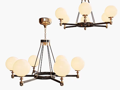 Elegant Modern Chandelier With Metal Frame And White Spherical Bulbs 3d model