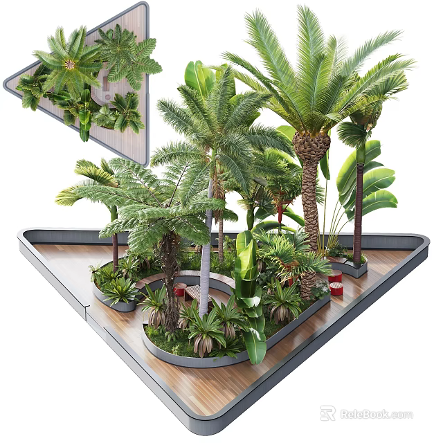 Diverse Tropical Plant Combination Featuring Palm Trees And Large Leaf Greenery In Decorative Planters 3d model 