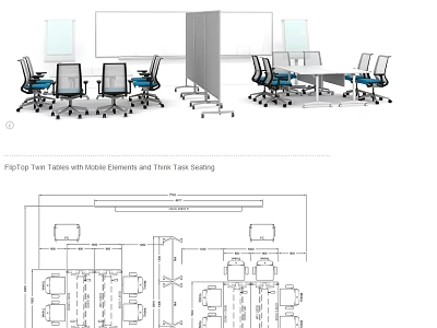 Office Desks Plan View with Wheeled Tables and Office Chairs Layout Design 3d model