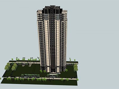 Modern High Rise Residential Building With Green Trees Lawn And Entrance Area 3d model
