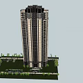 Modern High Rise Residential Building With Green Trees Lawn And Entrance Area