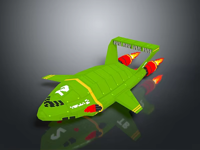 Green Space Shuttle Model With Yellow Stripes Red Rocket Boosters And Front Logo 3d model