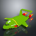 Green Space Shuttle Model With Yellow Stripes Red Rocket Boosters And Front Logo