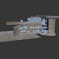 Architectural Interior Model With Multiple Levels Compartments Small Items Cans Tools Brown Cardboard Open Structure