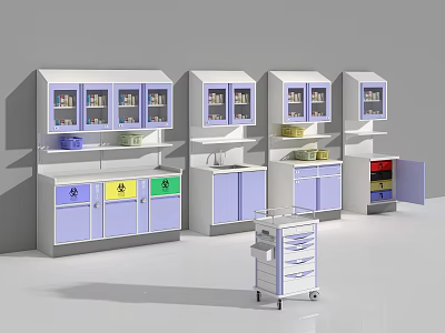 Medical Storage Cabinets With Purple White Design Colored Drawers And Mobile Cart 3d model
