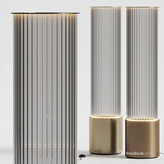 Modern Contemporary Floor Lamp With Striped Glass Shade And Gold Metal Base 3d model 