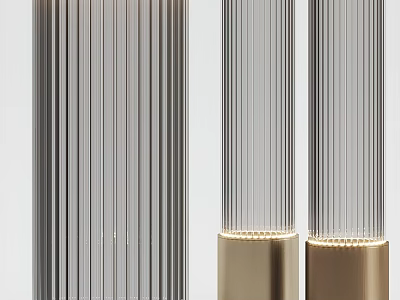 Modern Contemporary Floor Lamp With Striped Glass Shade And Gold Metal Base 3d model