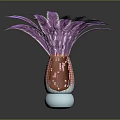 Decorative Ornament Set With Purple Feather Plant And Pineapple Shaped Vase On White Base