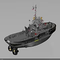 Gray Tugboat With Number 240 Deck Equipment And Flags On Water Surface