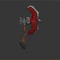 Red Orange Battle Axe Weapon With Metal Head And Chain Handle