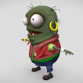 Cartoon Style Game Movie Character With Green Skin Big Eyes Red Vest And Blue Pants 3d model