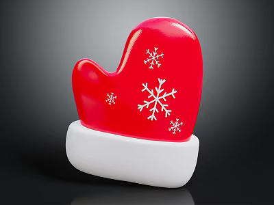 Red Winter Mitten With White Snowflake Patterns Fashionable Warm Clothing Accessory 3d model
