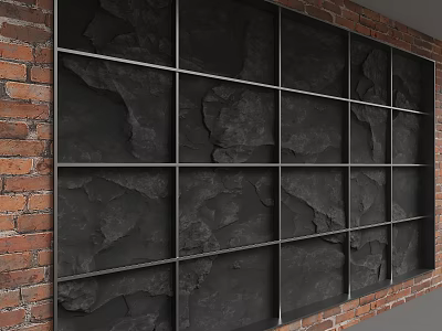 Modern Black Grid Wall Design With Brick Background And Square Panels 3d model