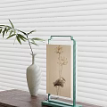 Modern Table Lamp With Green Frame And Lotus Flower Design On White Blinds Background