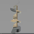 Spiral Staircase Model With Wooden Steps And Concrete Base Structure 3d model