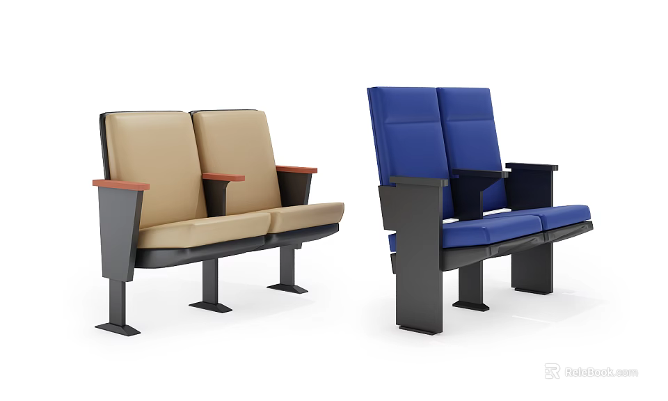 Beige And Blue Public Chairs With Armrests Black Metal Frames For Public Areas 3d model 